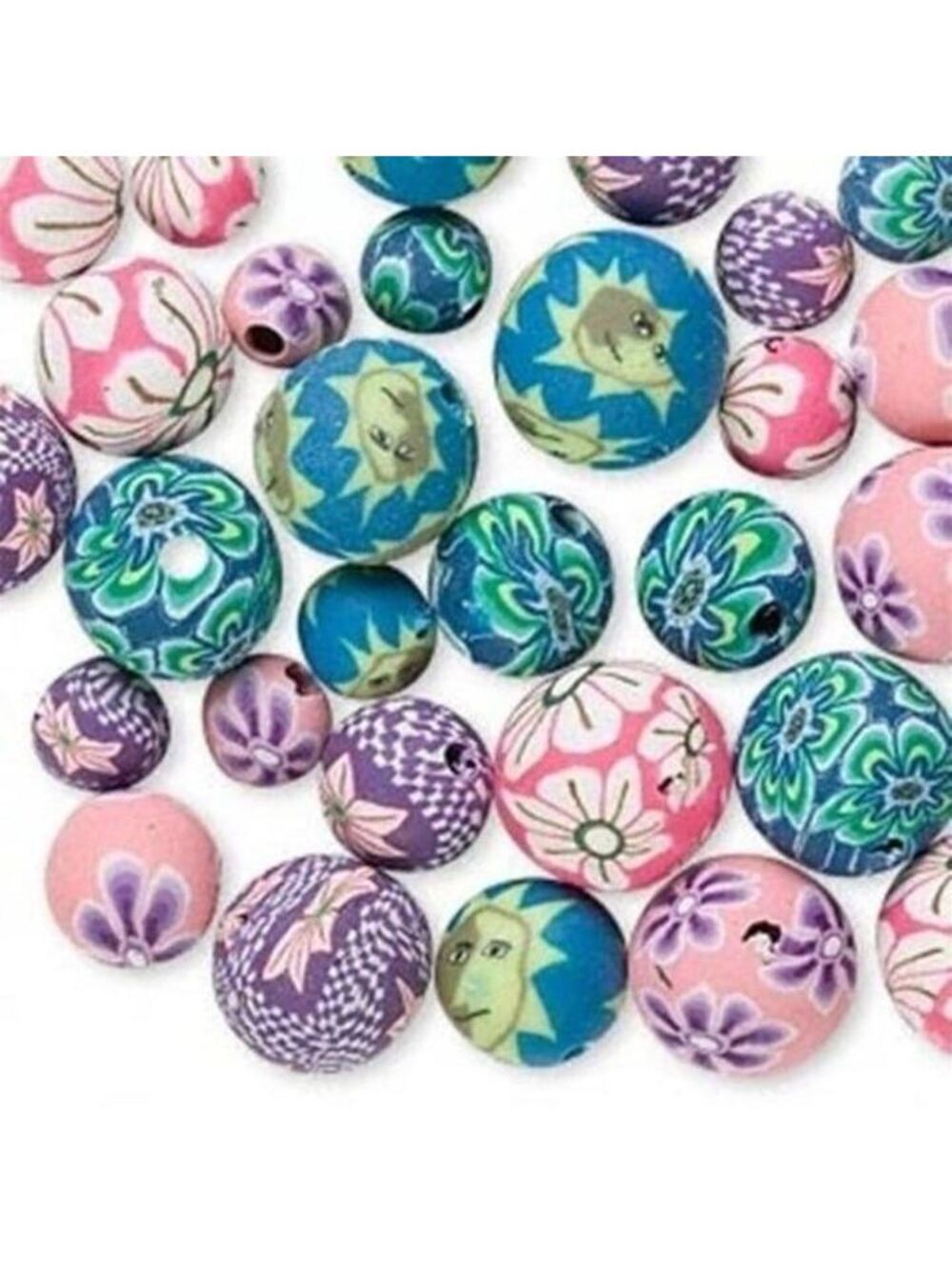 20 Mixed Retro Fimo Polymer Clay 6-10mm Round Beads